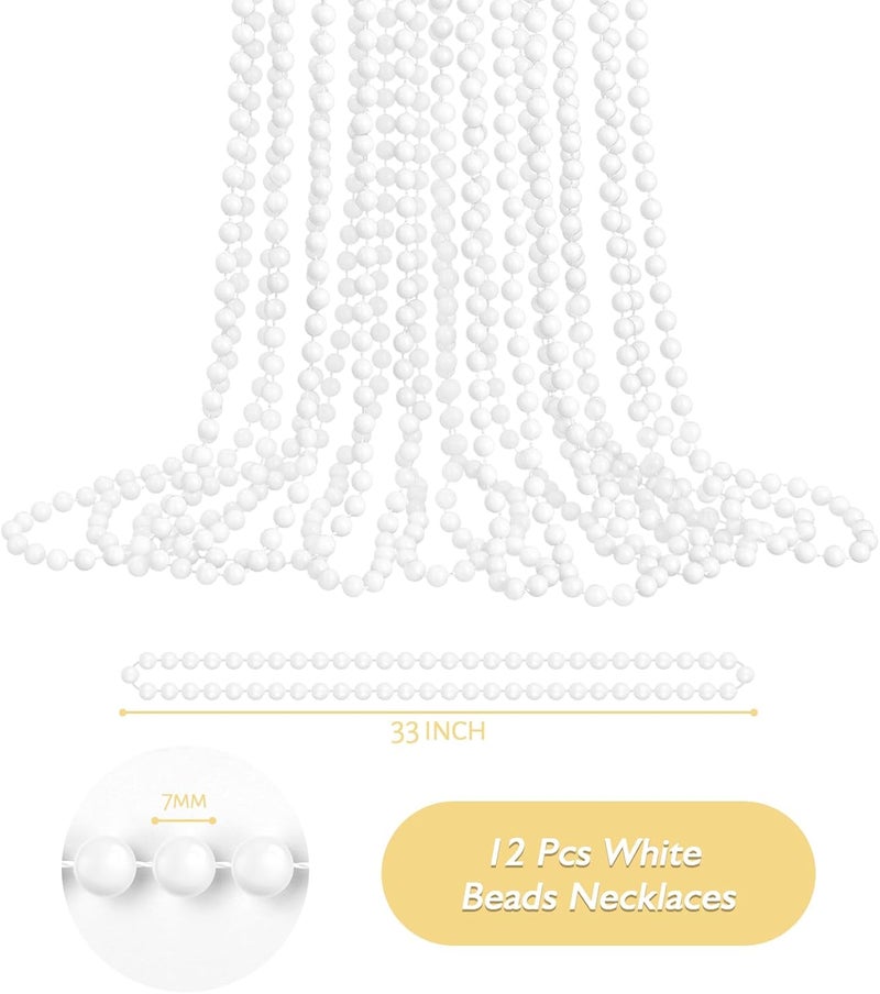 ZZYFGH 12 Pcs White Bead Necklace 33'' 7mm Beads Necklace, White Bead Necklaces Bulk, Mardi Gras Round Beaded Necklaces for Party Favors Costume Necklace (12 Pcs) - Image 2